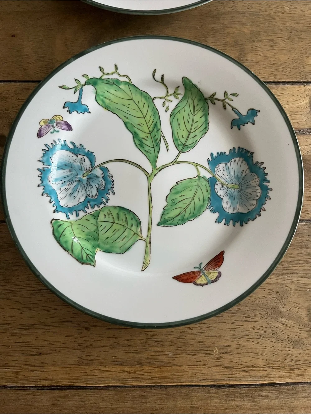Vintage Nora Fenton Botanical Floral Dinner Plates - Pink & Blue Floral Design